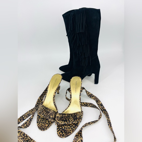 🔥 Sexy Marc Fisher Leopard Animal Print Satin Wrap Around Heels 7.5 flawed* - Picture 12 of 14